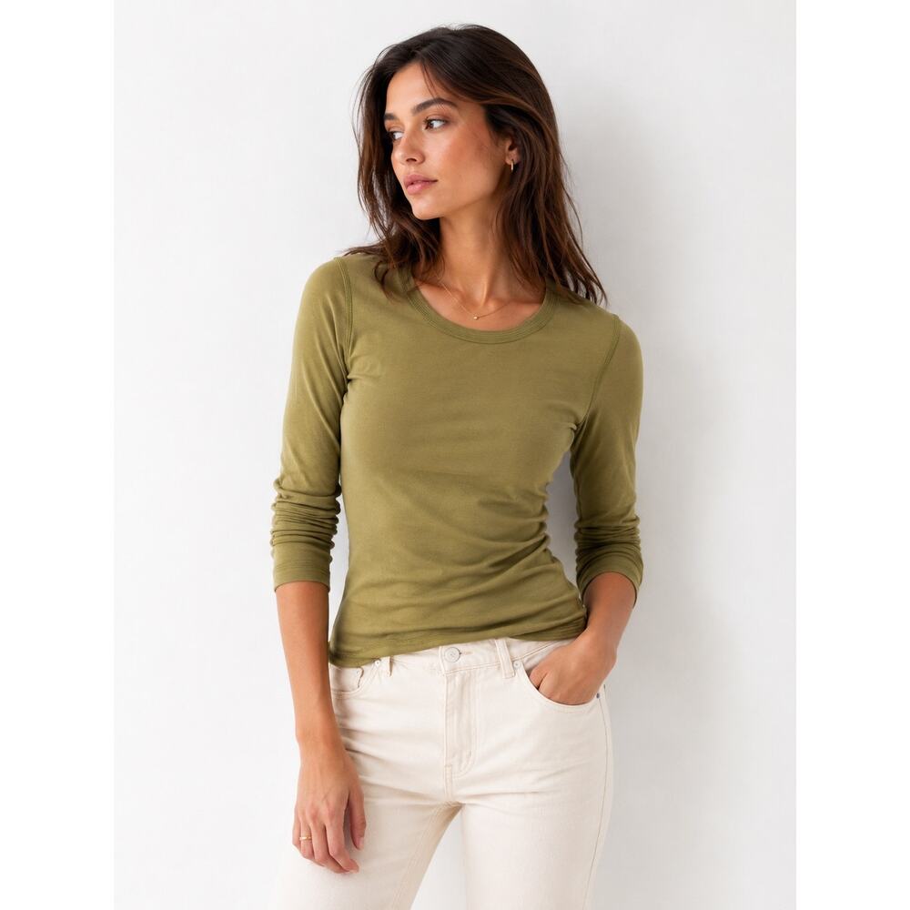 Claudie Pierlot Olive Long Sleeve Tee Minimalist French Cotton Size Small Soft